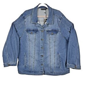 Denim Blue Jean Jacket Womens SZ 3XL Button down Pockets Pleated Distressed